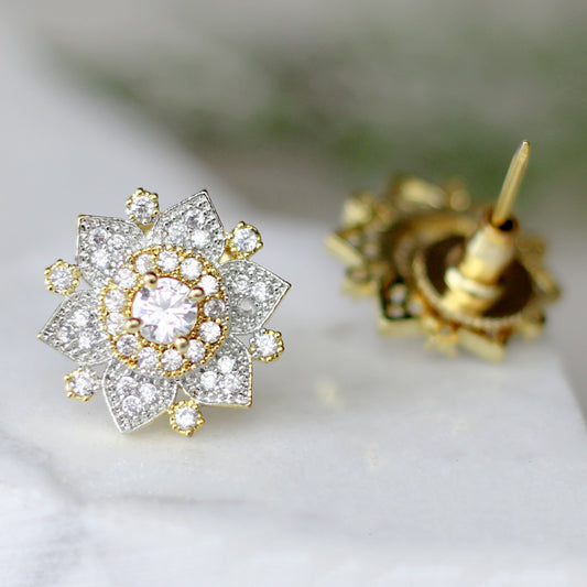 Two Tone Zircon Stud Earring