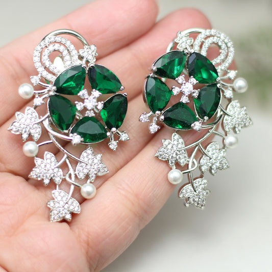 Green Statement Flower Zircon Drop Earring