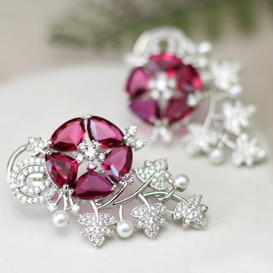 Pink Statement Flower Zircon Drop Earring