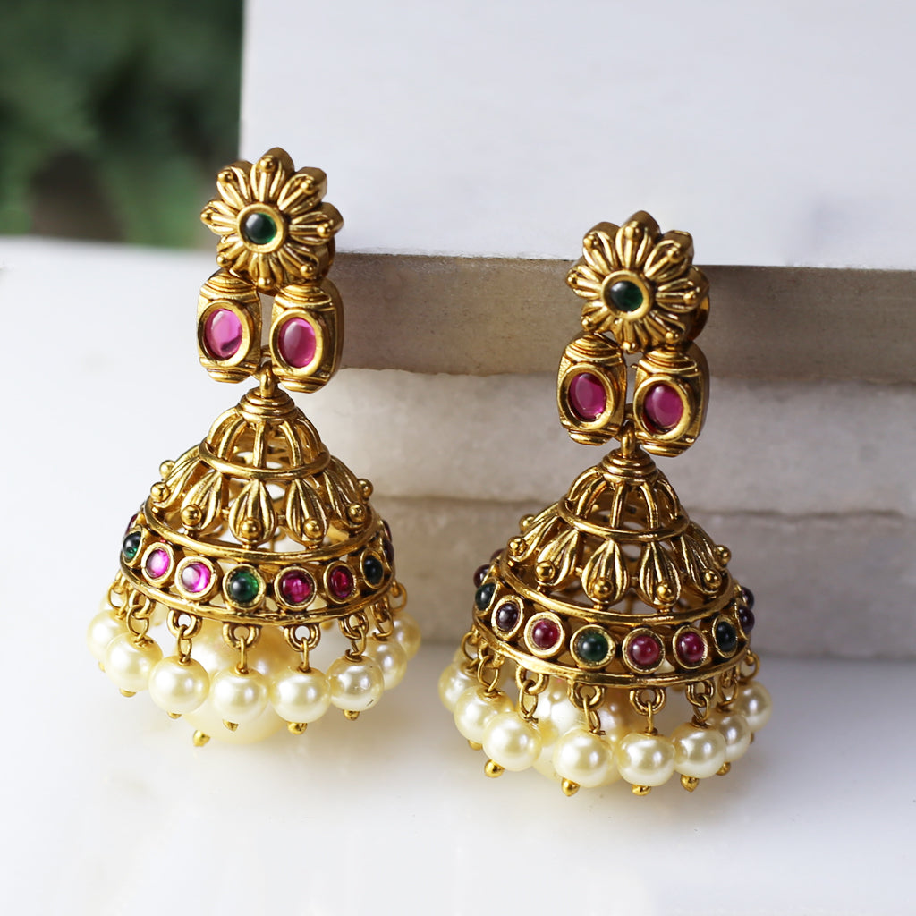 Statement Flower Multicolour Jhumke I Earring - Rabal