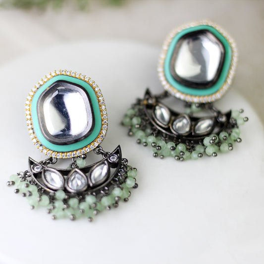 Mint Statement Kundan Drop Earring