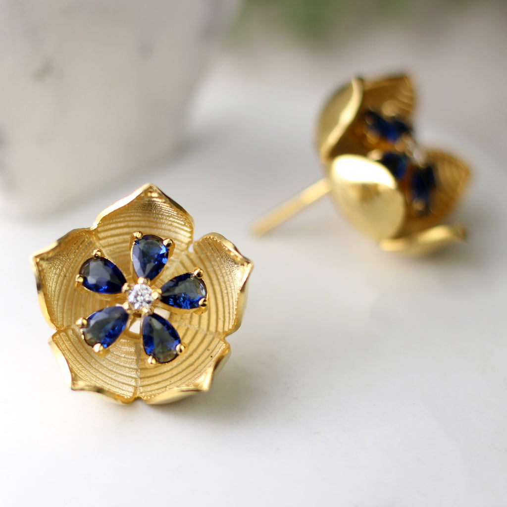 Blue Statement Pop Out Flower Stud Earring