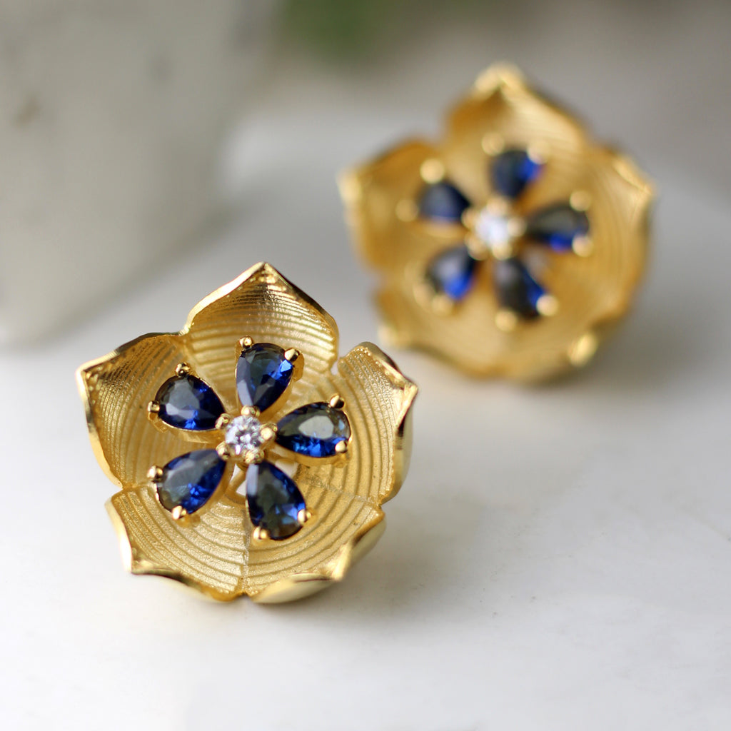 Blue Statement Pop Out Flower Stud Earring