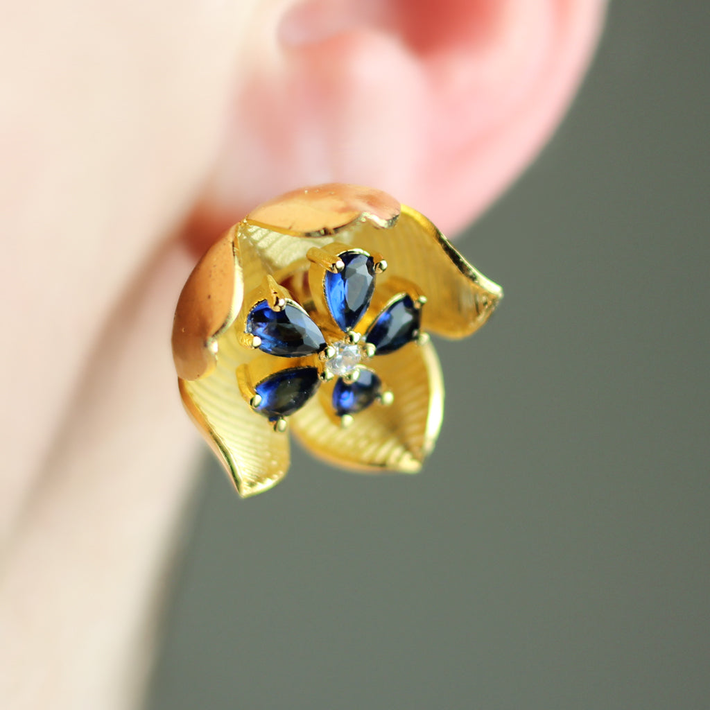 Blue Statement Pop Out Flower Stud Earring