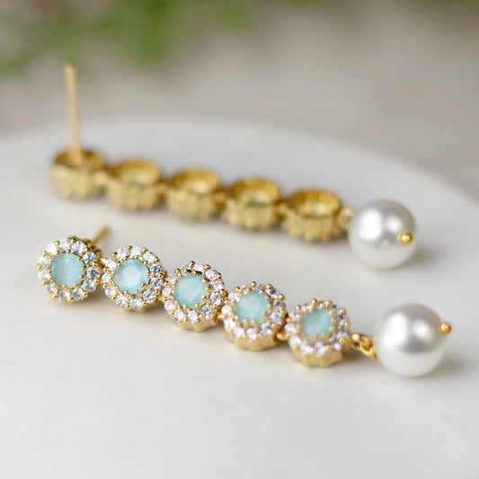 Mint Blue Pearl Drop Earring