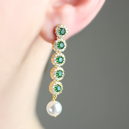 Green Pearl Drop Earring