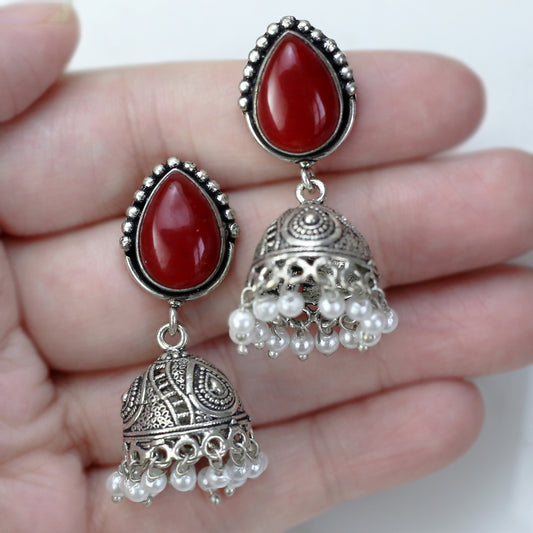 Red Tribal Small Jhumke I Earring - Rabal