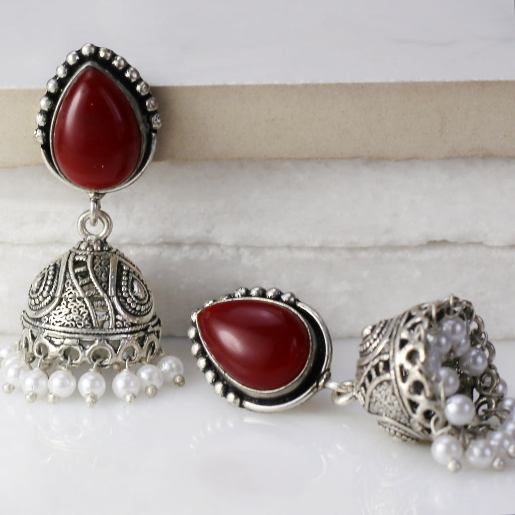 Red Tribal Small Jhumke I Earring - Rabal