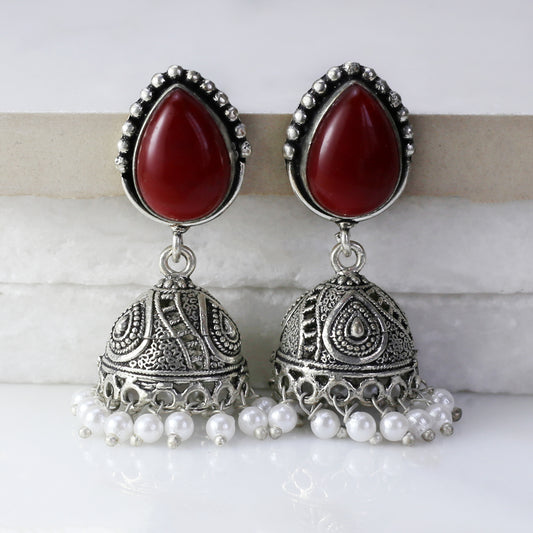 Red Tribal Small Jhumke I Earring - Rabal