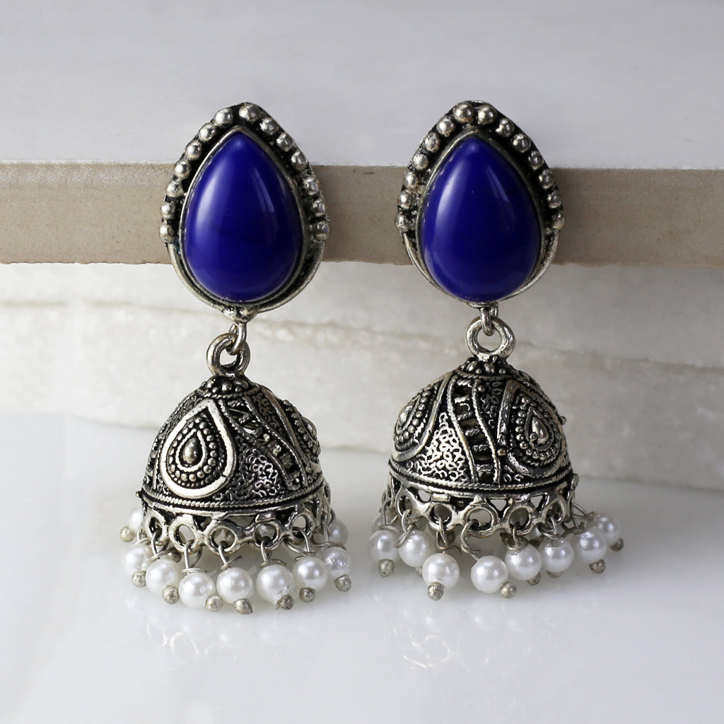 Blue Tribal Small Jhumke I Earring - Rabal