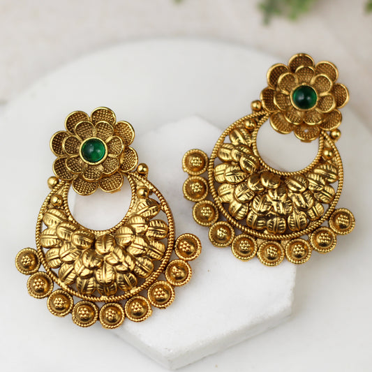 Floral Green Drop Earring