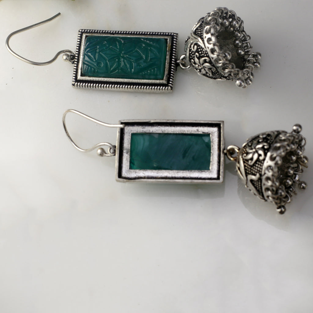 Green Tribal Jhumki Hook Earring - Rabal