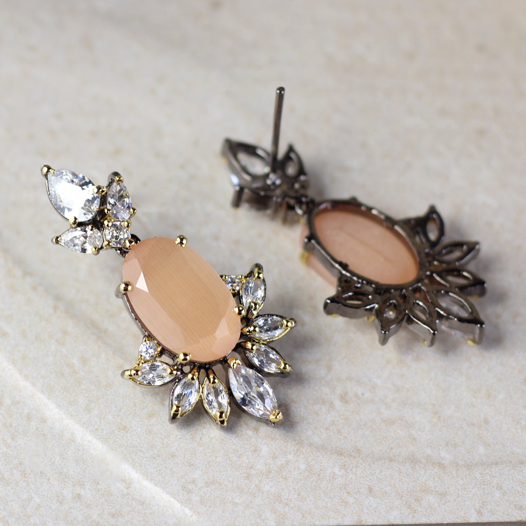 Statement Peach Zircon Drop Earring