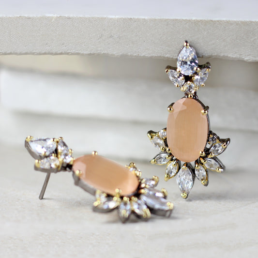 Statement Peach Zircon Drop Earring