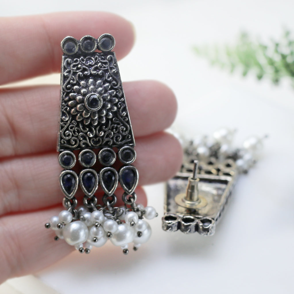 Statement Blue Tribal Earrings - Rabal