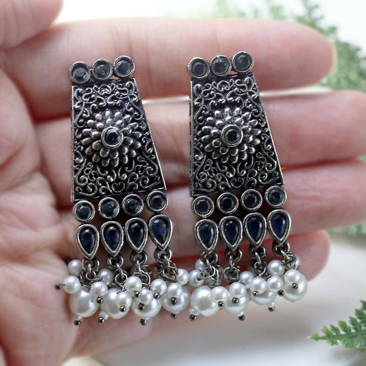 Statement Blue Tribal Earrings - Rabal