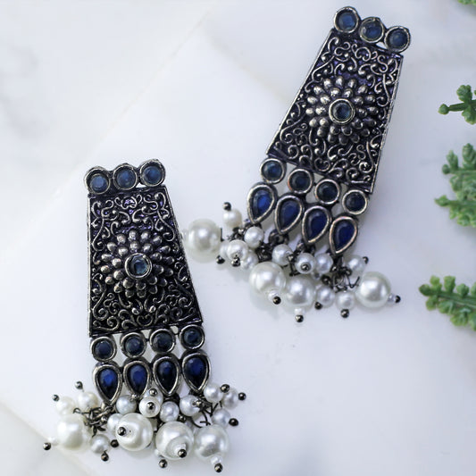 Statement Blue Tribal Earrings - Rabal