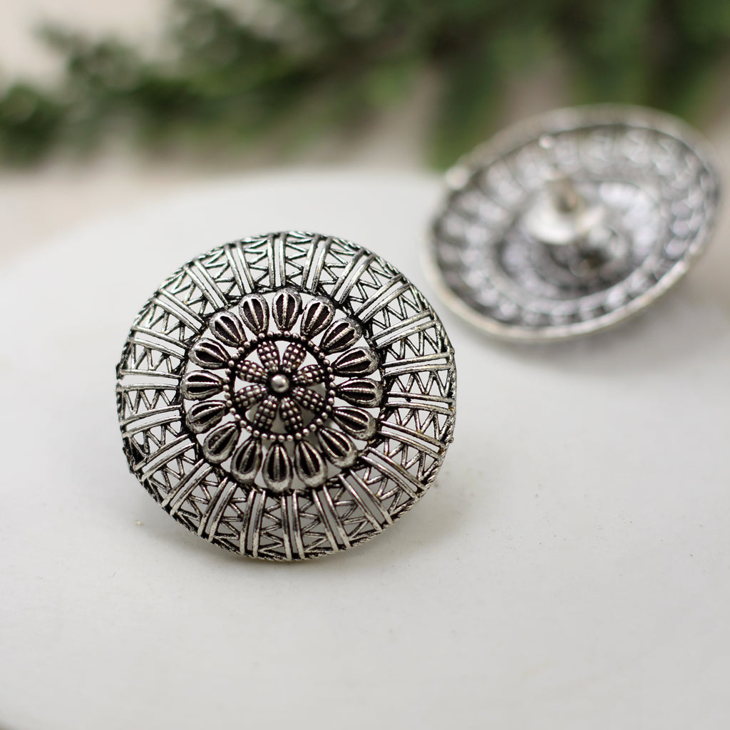 Silver Tribal Round Stud Earring