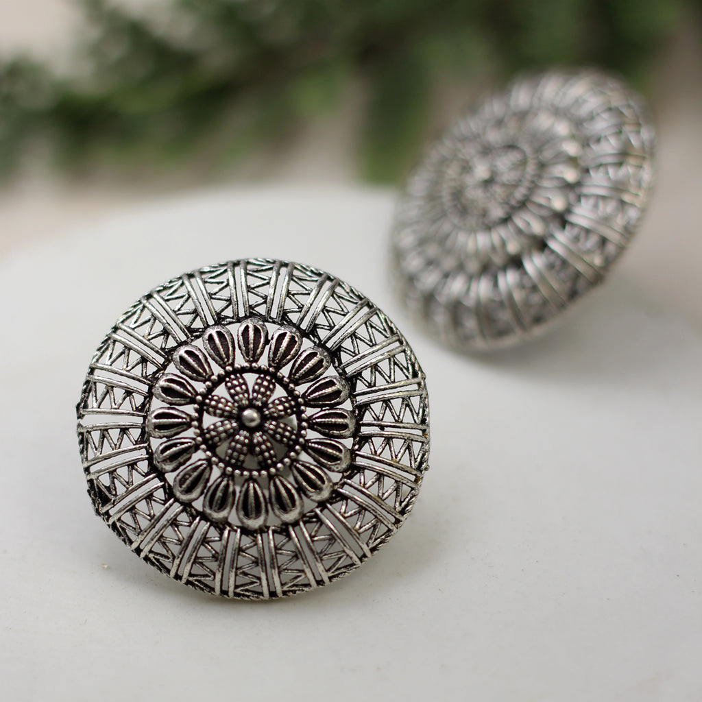 Silver Tribal Round Stud Earring