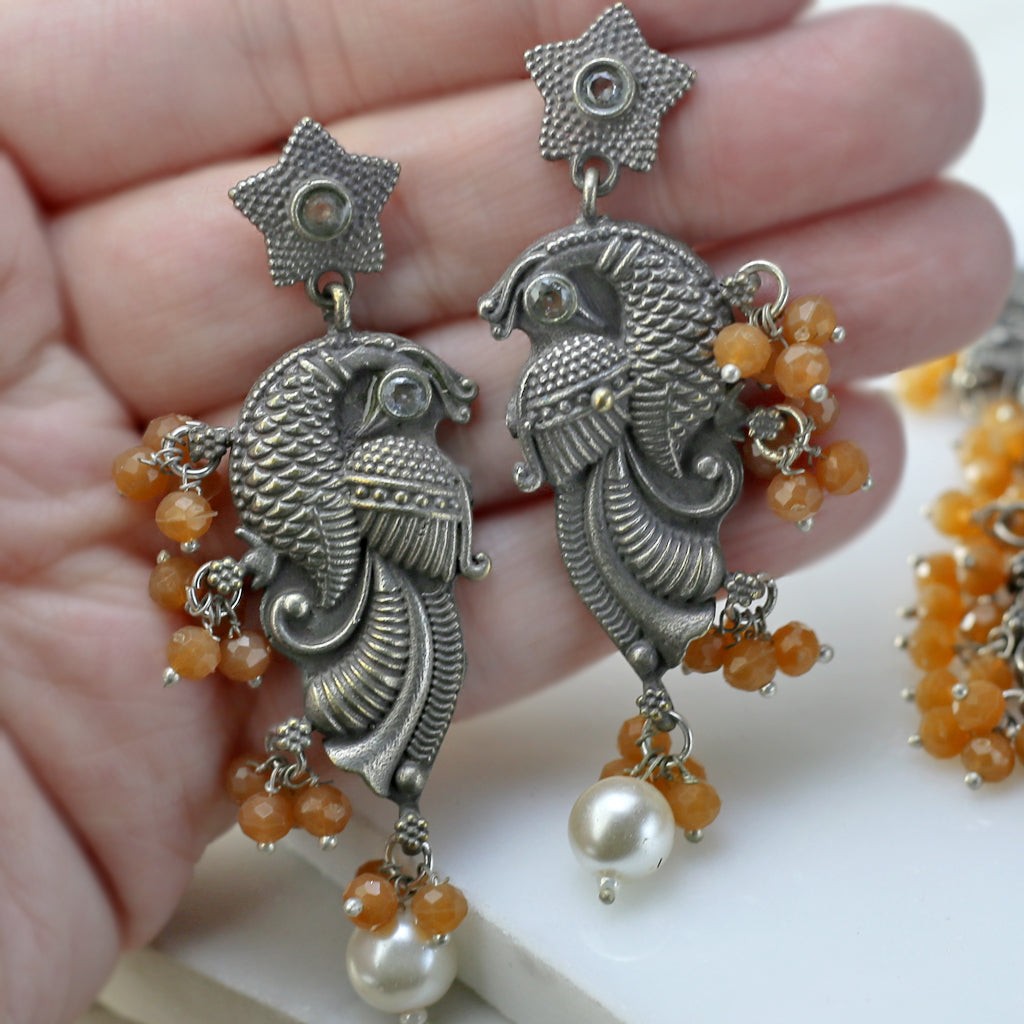 Peach Tribal Peacock Earring - Rabal
