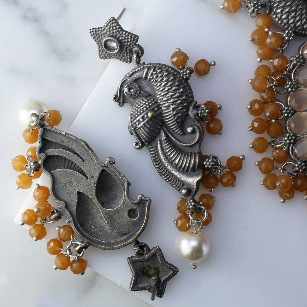 Peach Tribal Peacock Earring - Rabal