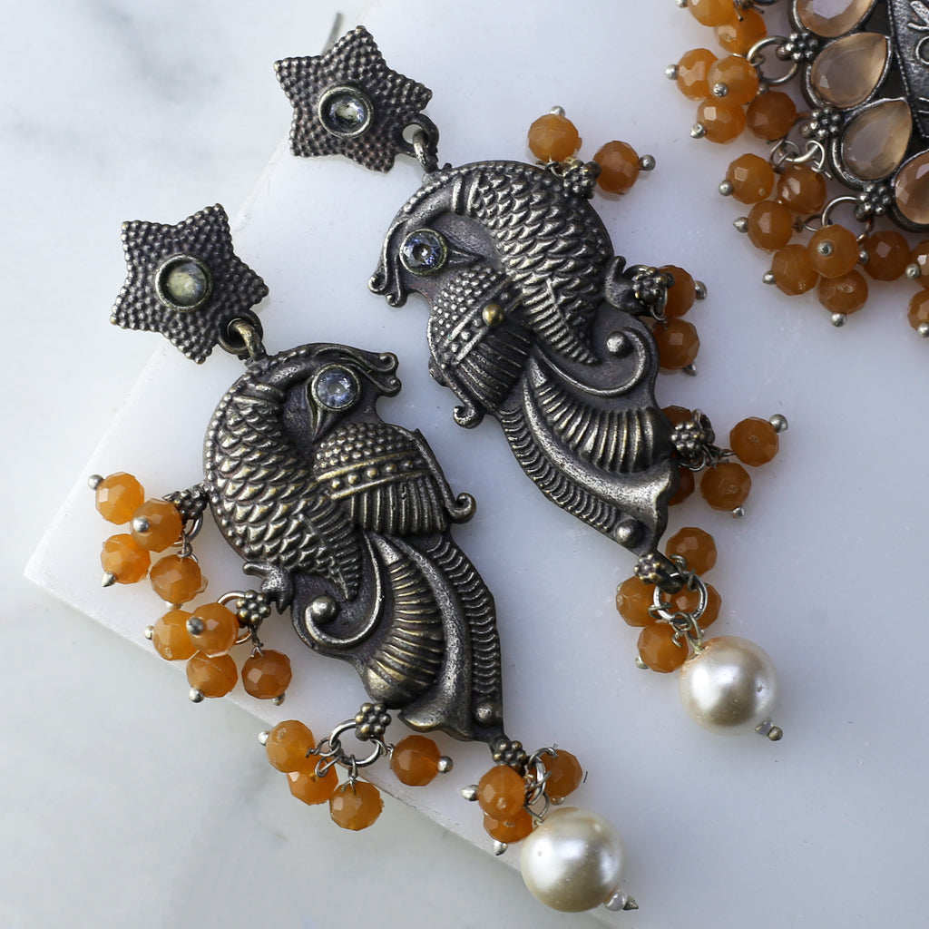 Peach Tribal Peacock Earring - Rabal