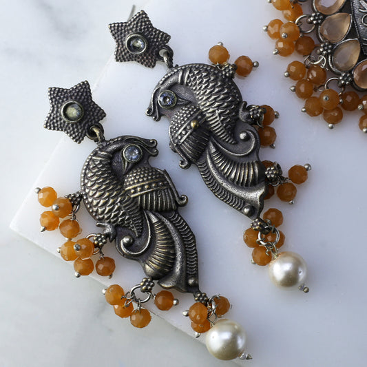 Peach Tribal Peacock Earring - Rabal