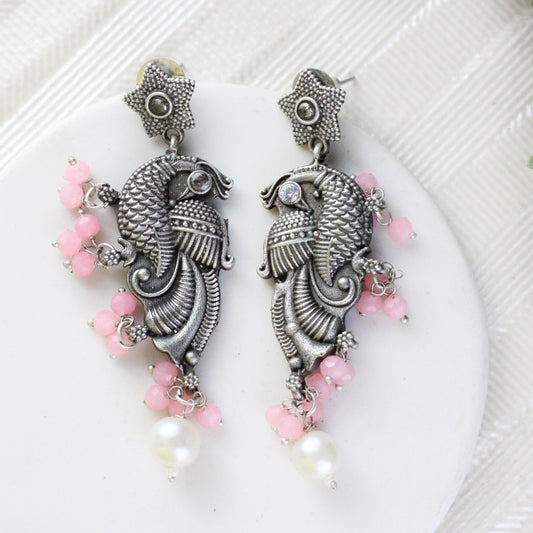 Tribal Peacock Earrings Pink
