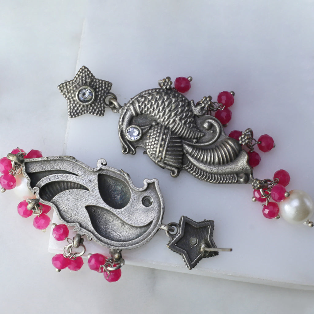 Dark Pink Tribal Peacock Earring - Rabal