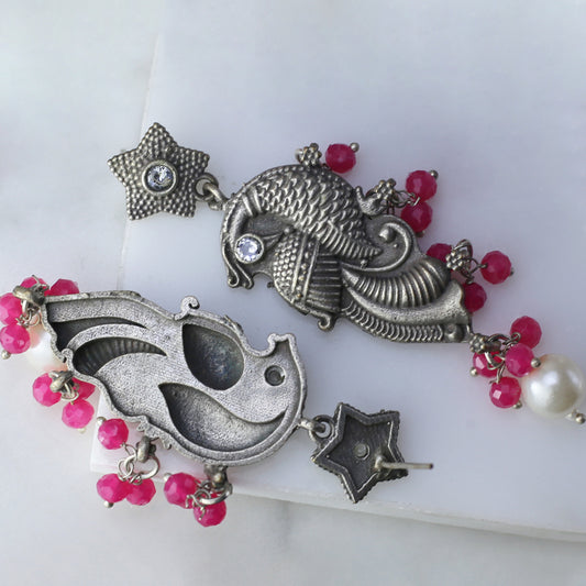 Dark Pink Tribal Peacock Earring - Rabal