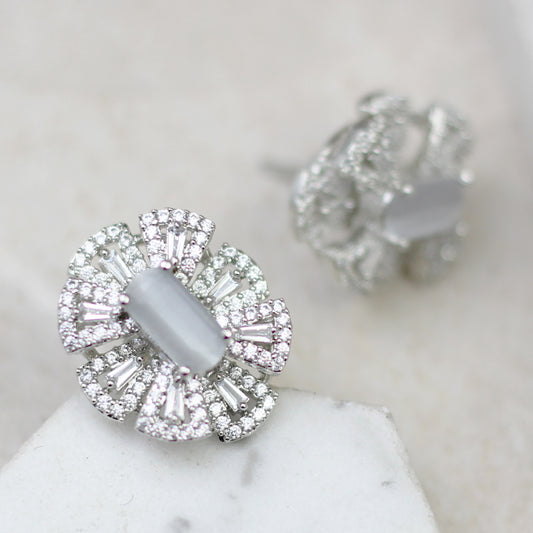 Grey Statement Zircon Stud Earring