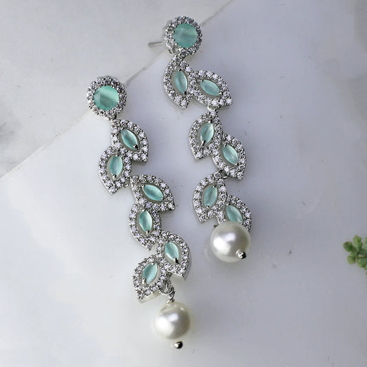 Mint Zircon Leaf Drop Earring
