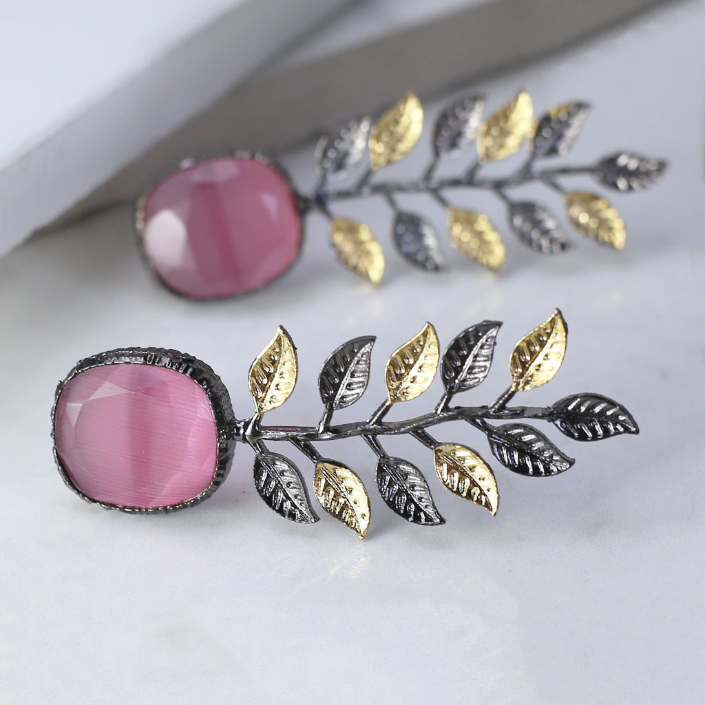 Pink Leaf Drop Earring - Rabal
