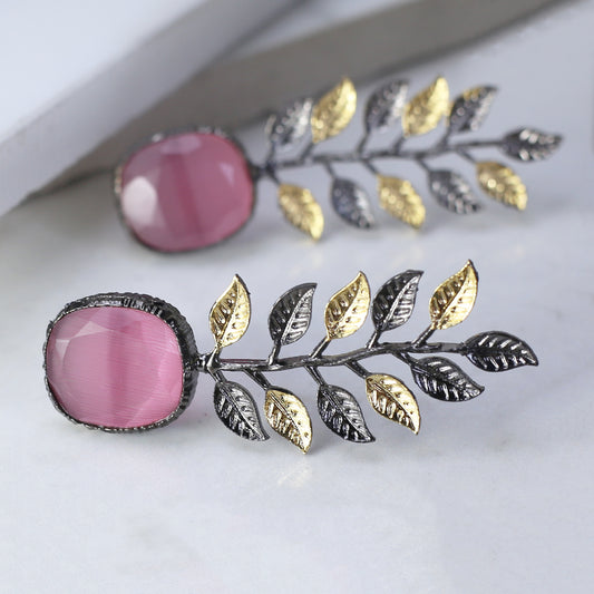 Pink Leaf Drop Earring - Rabal