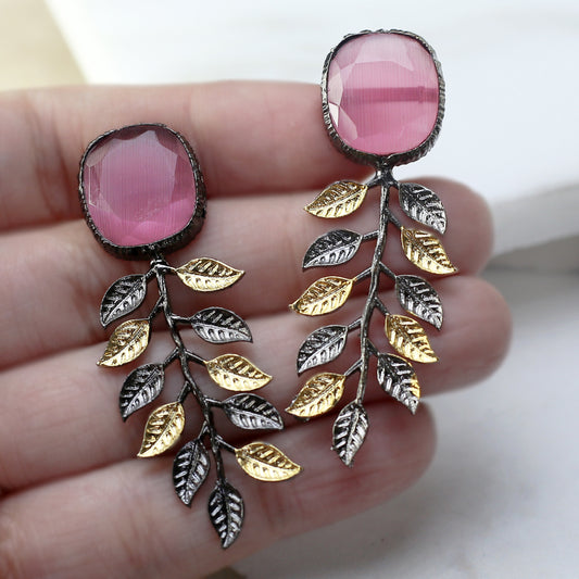 Pink Leaf Drop Earring - Rabal