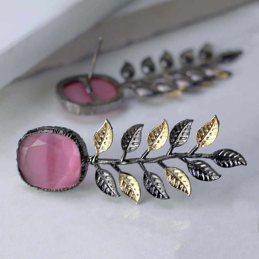 Pink Leaf Drop Earring - Rabal