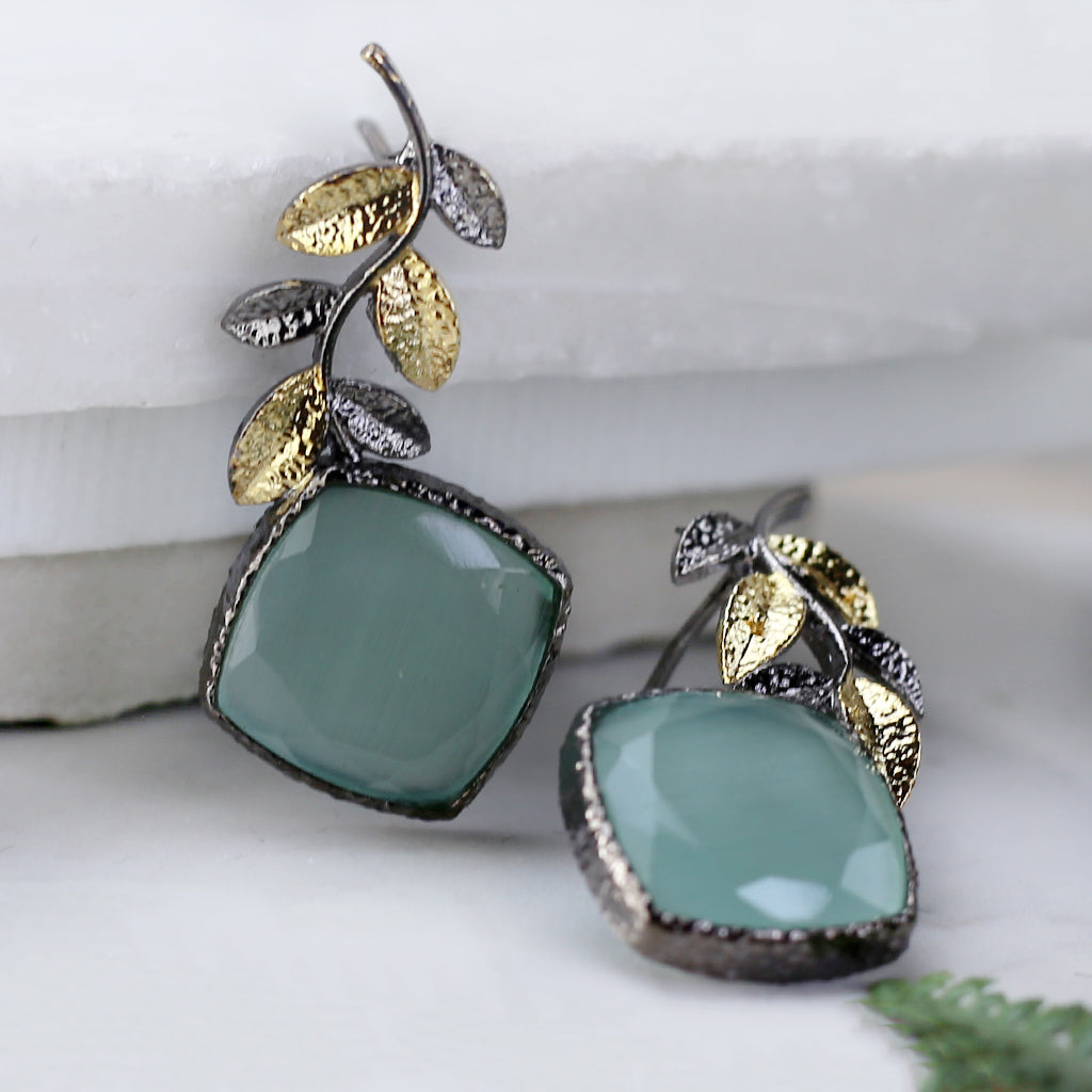 Turquoise Double Tone Leaf Earring