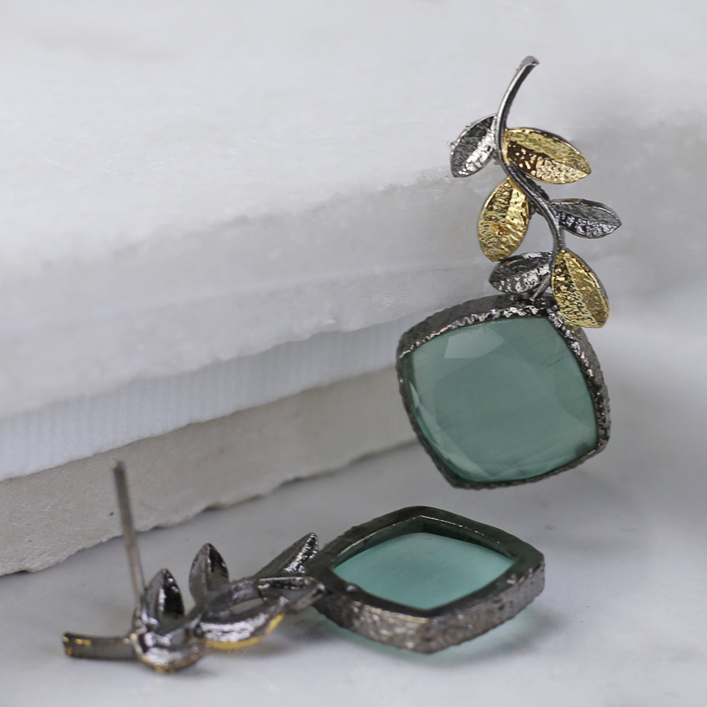 Turquoise Double Tone Leaf Earring