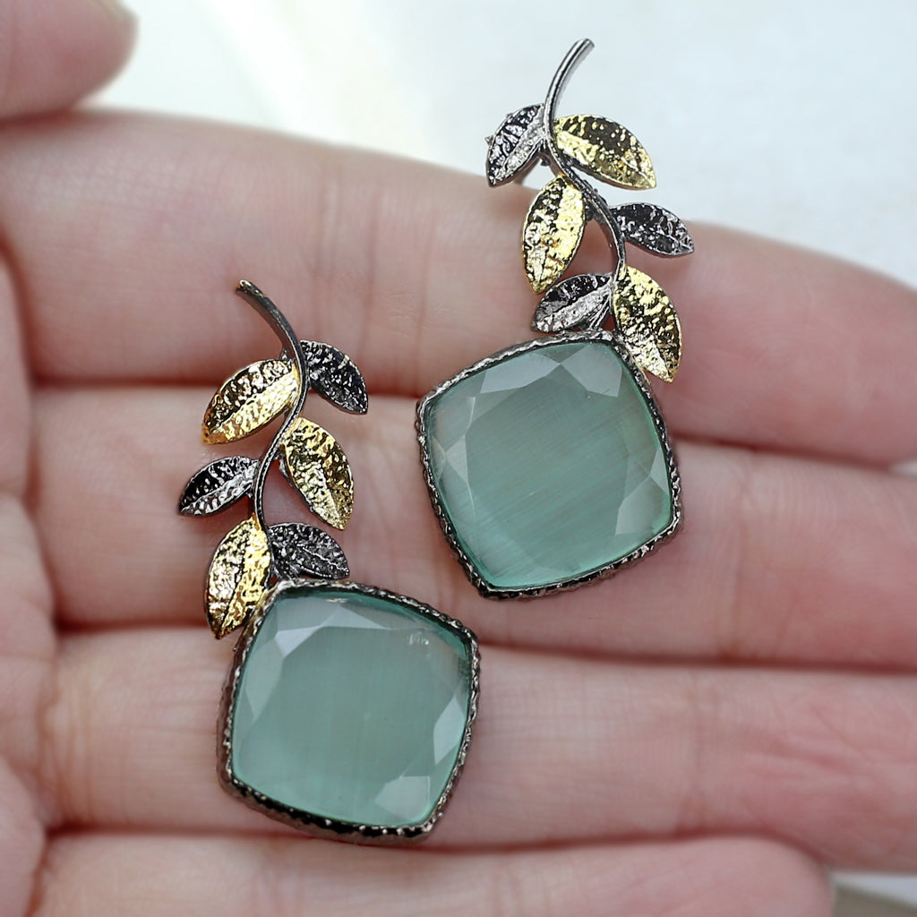 Turquoise Double Tone Leaf Earring