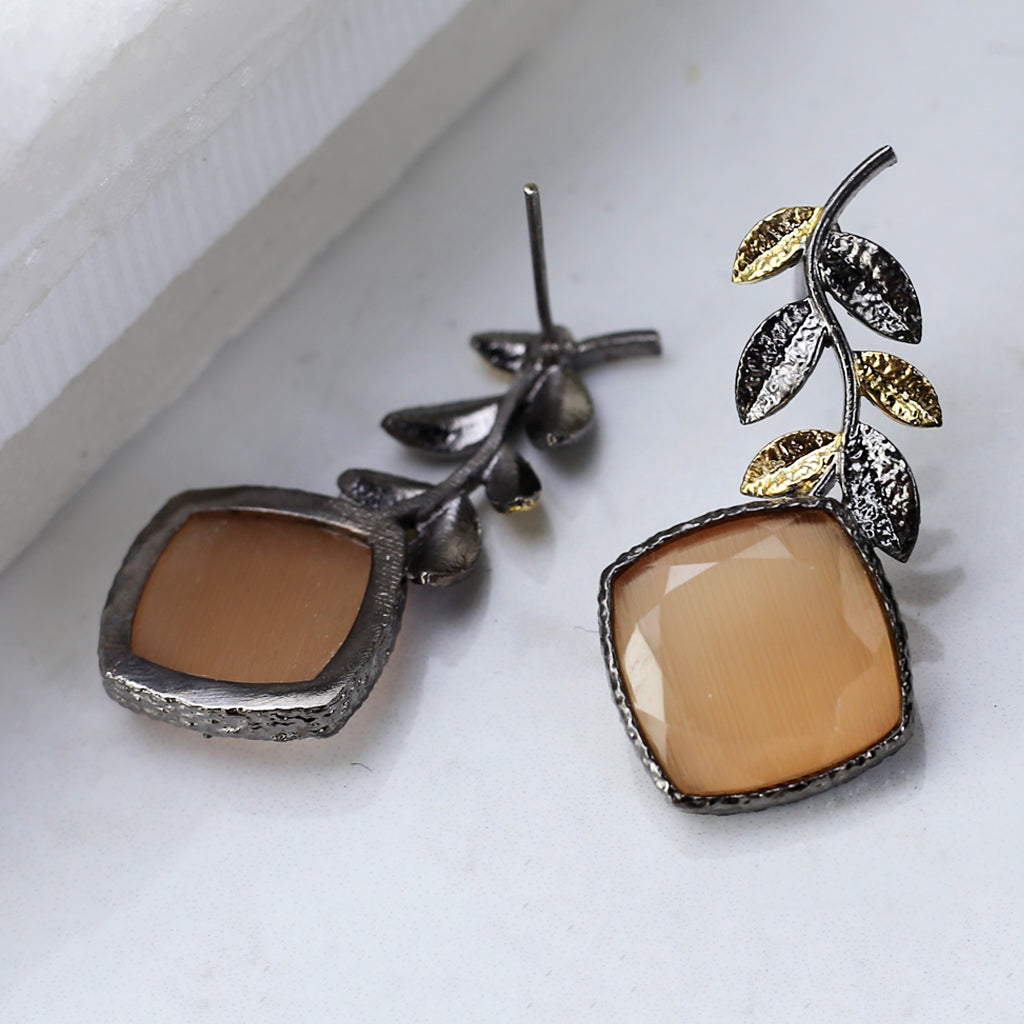 Peach Double Tone Leaf Earring