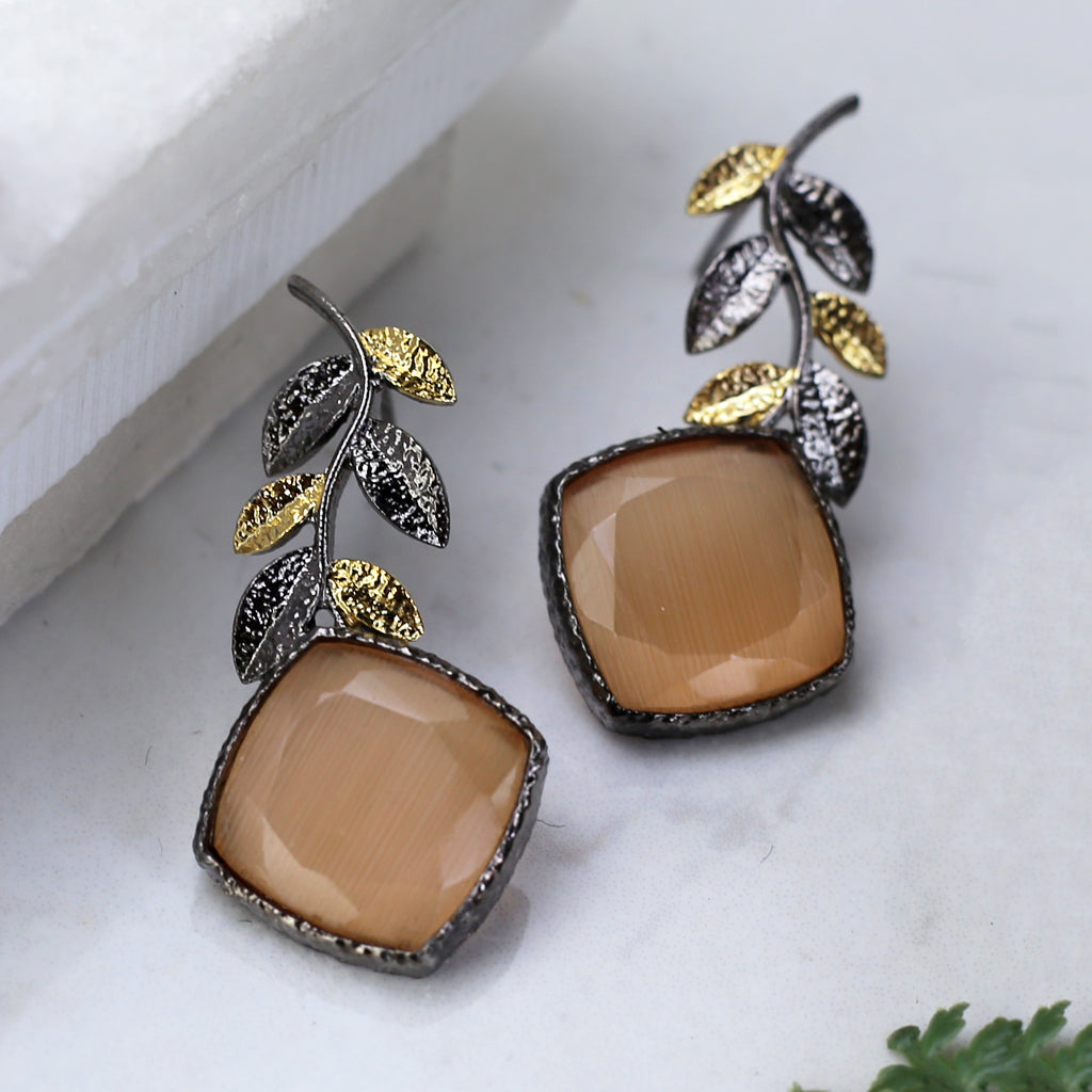 Peach Double Tone Leaf Earring
