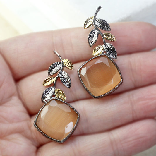 Peach Double Tone Leaf Earring