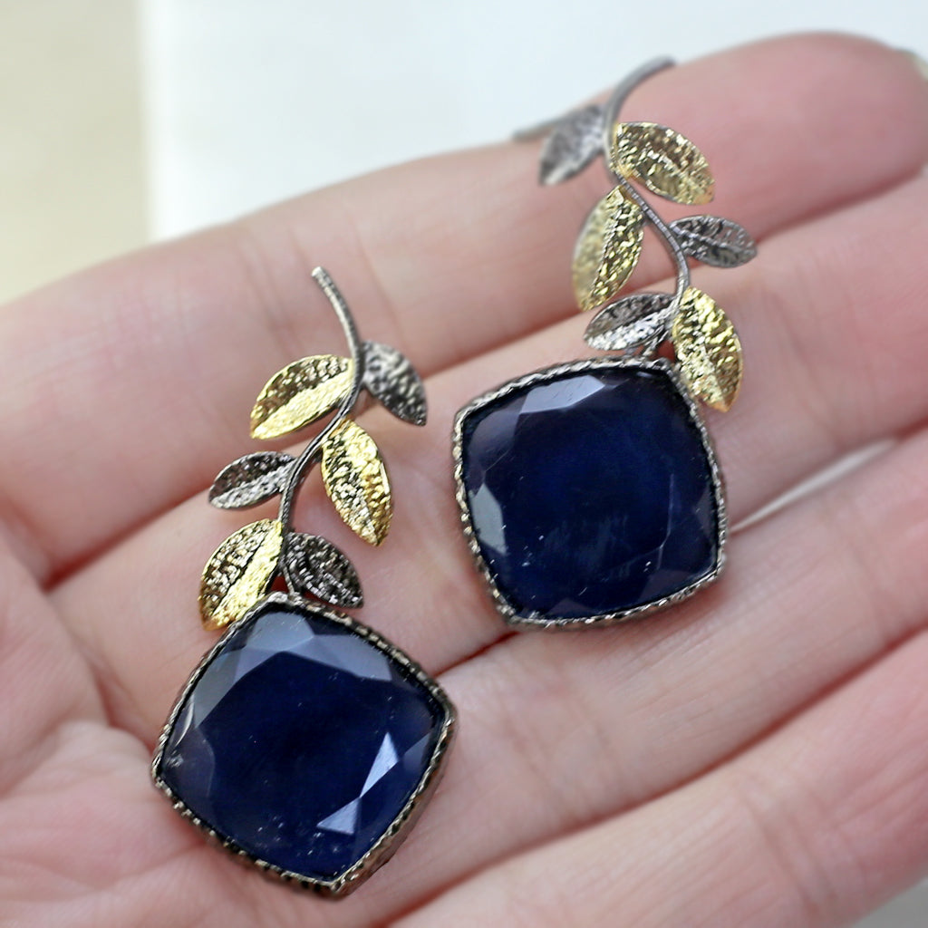Blue Double Tone Leaf Earring