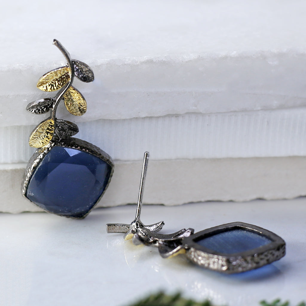Blue Double Tone Leaf Earring