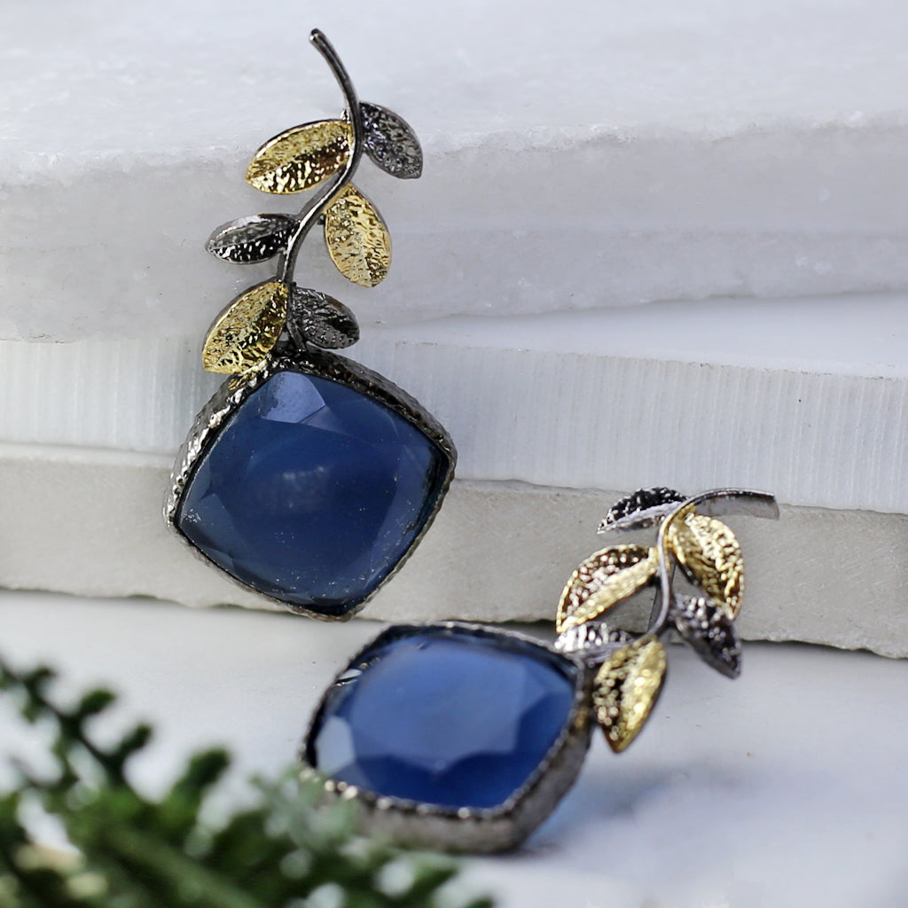 Blue Double Tone Leaf Earring
