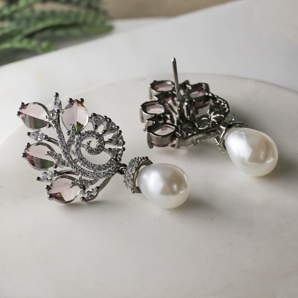 Pink Zircon Spiral Pearl Earring