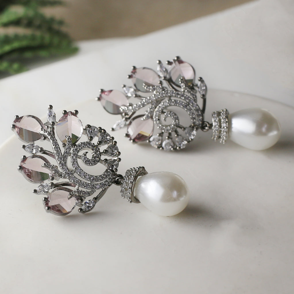 Pink Zircon Spiral Pearl Earring