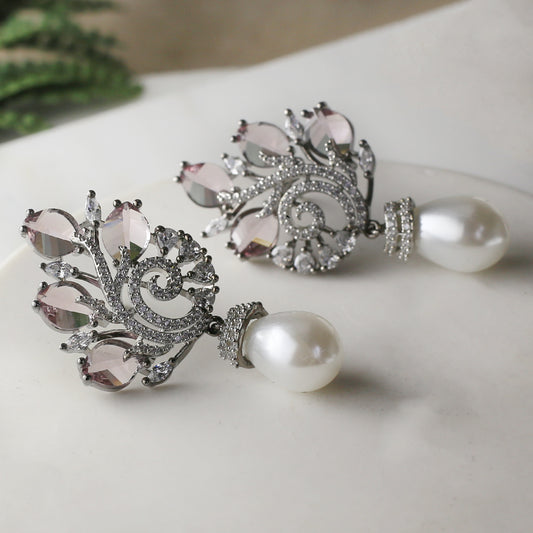 Pink Zircon Spiral Pearl Earring