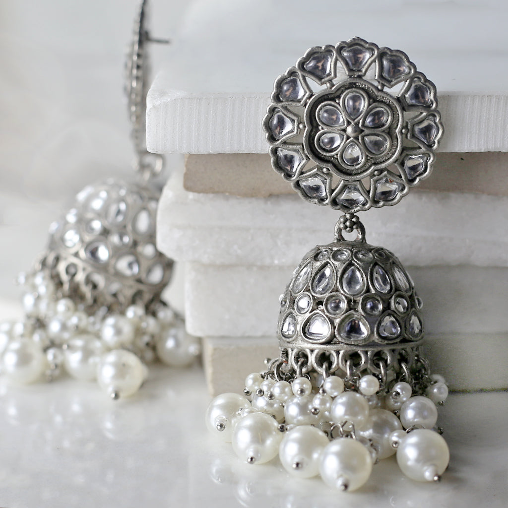 White Tribal Pearl Jhumke I Earring