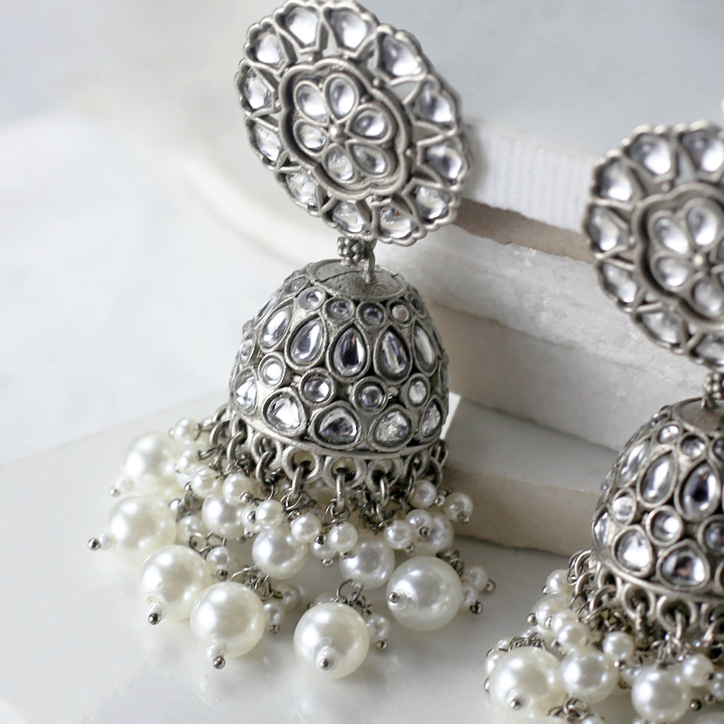 White Tribal Pearl Jhumke I Earring